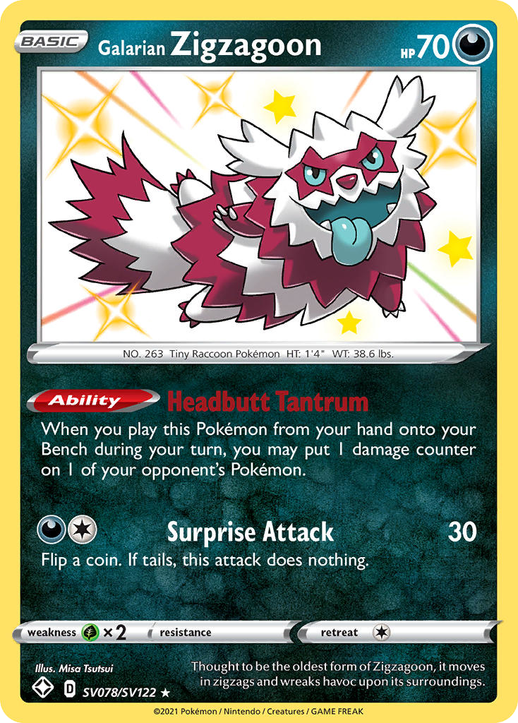 Galarian Zigzagoon SV078 Shining Fates Shiny Vault
