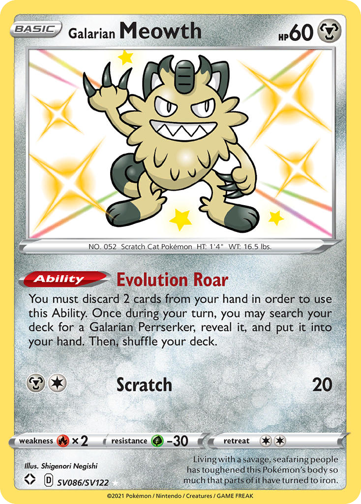Galarian Meowth SV086 Shining Fates Shiny Vault