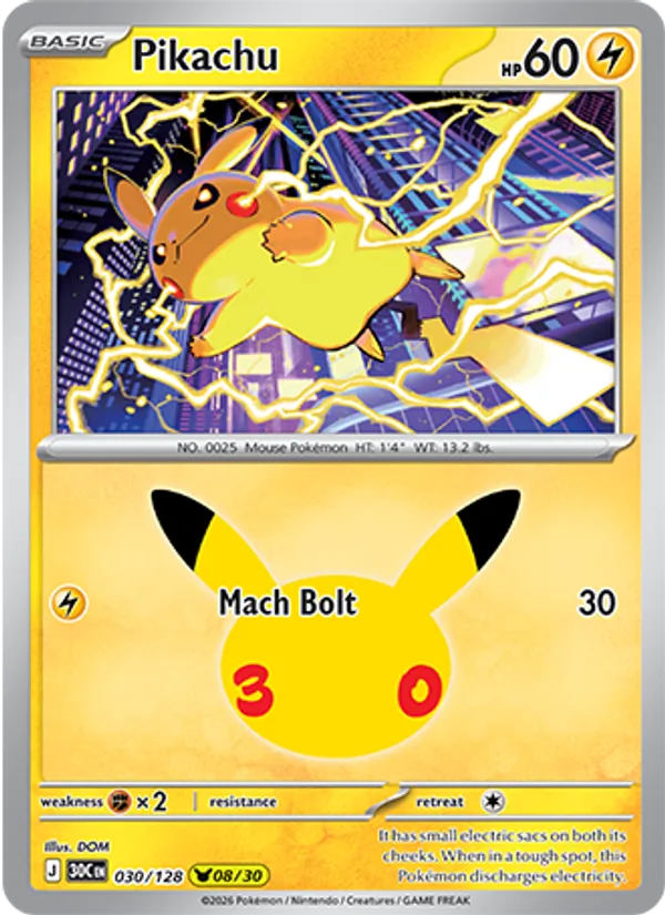 Pikachu 030/128 30th Celebration