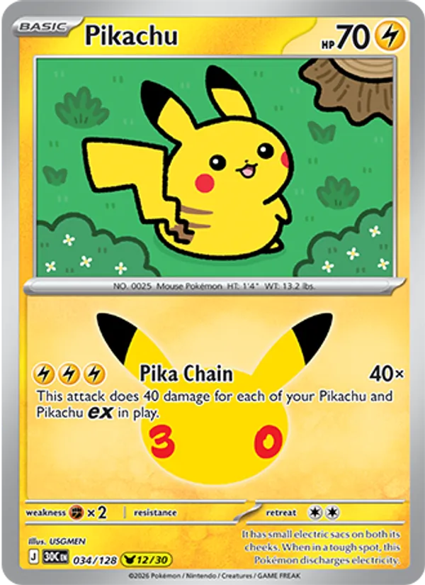 Pikachu 034/128 30th Celebration