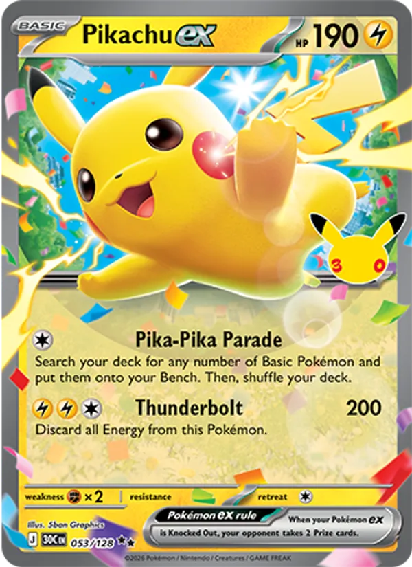 Pikachu ex 053/128 30th Celebration