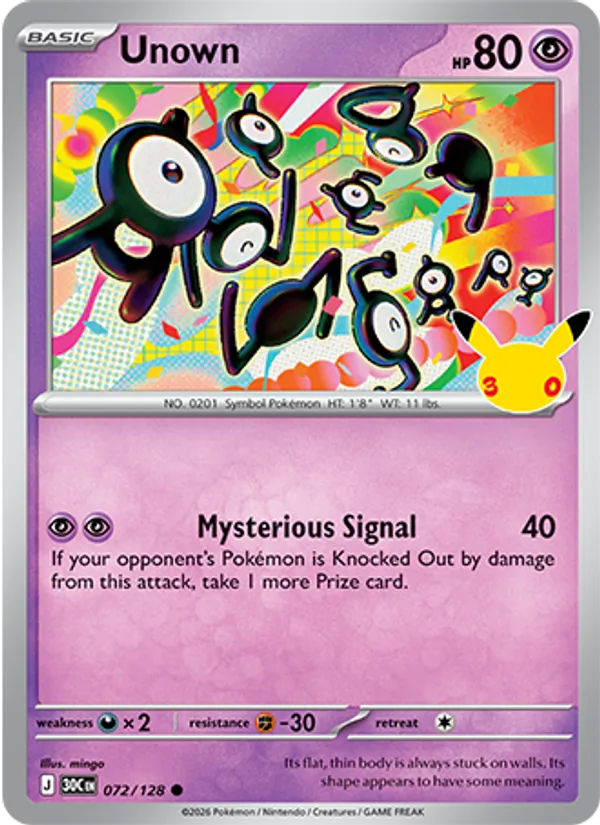 Unown 072/128 30th Celebration