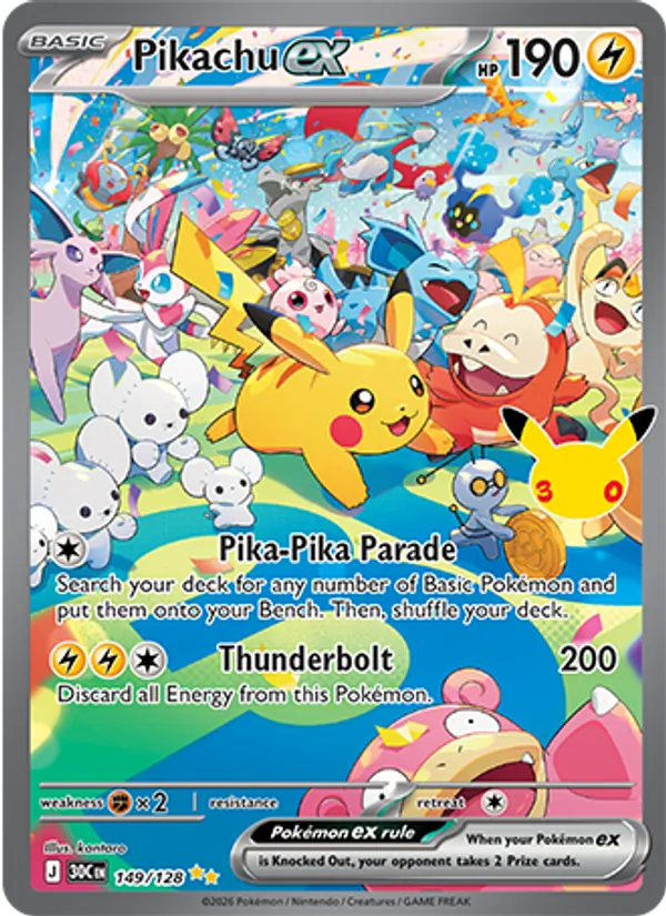 Pikachu ex 149/128 30th Celebration
